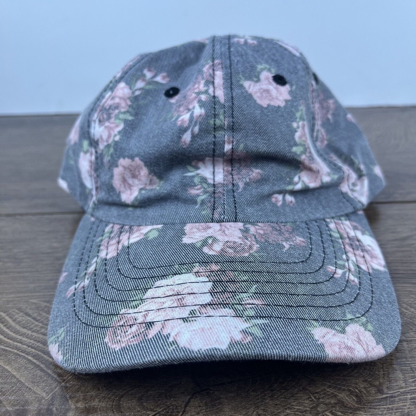 Other Pink Flower Hat Gray Cap Adjustable Hat Gray Adult Fit Hat Size ONE SIZE - 1 Thumbnail