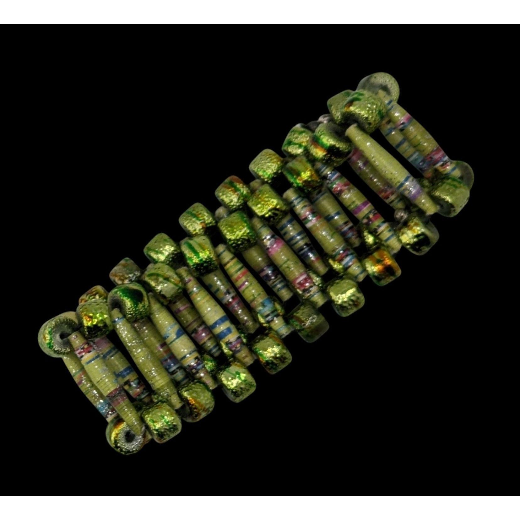 Handmade Handmade Metallic Green Paper Bead Stretch Bracelet Size ONE SIZE - 2 Thumbnail