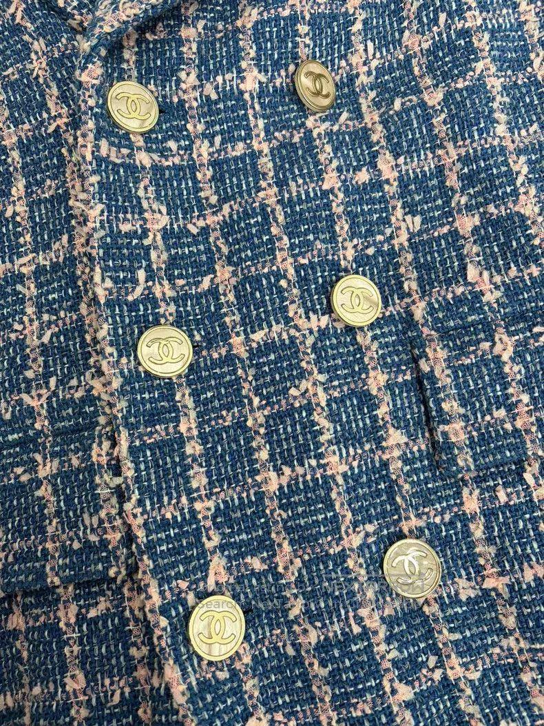 Chanel Chanel Blue and purple plaid double-breasted long coat Size XXS / US 00 / IT 34 - 3 Thumbnail