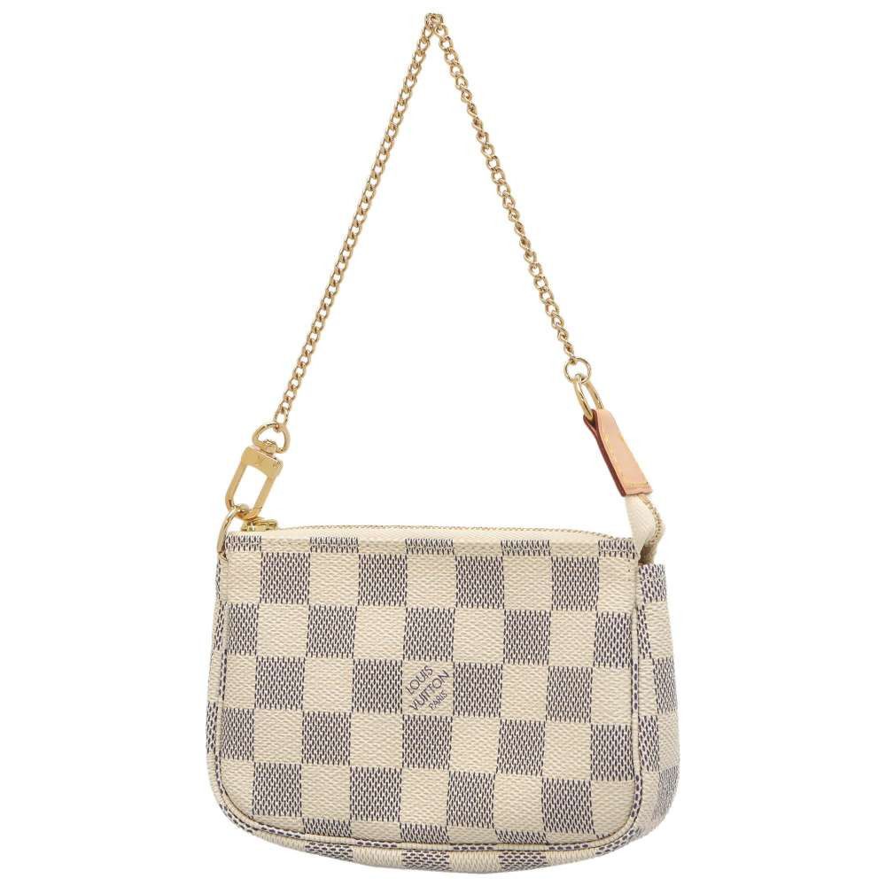 image of Louis Vuitton Pouch Damier Azur Mini Pochette Accessoire Beige in White, Women's