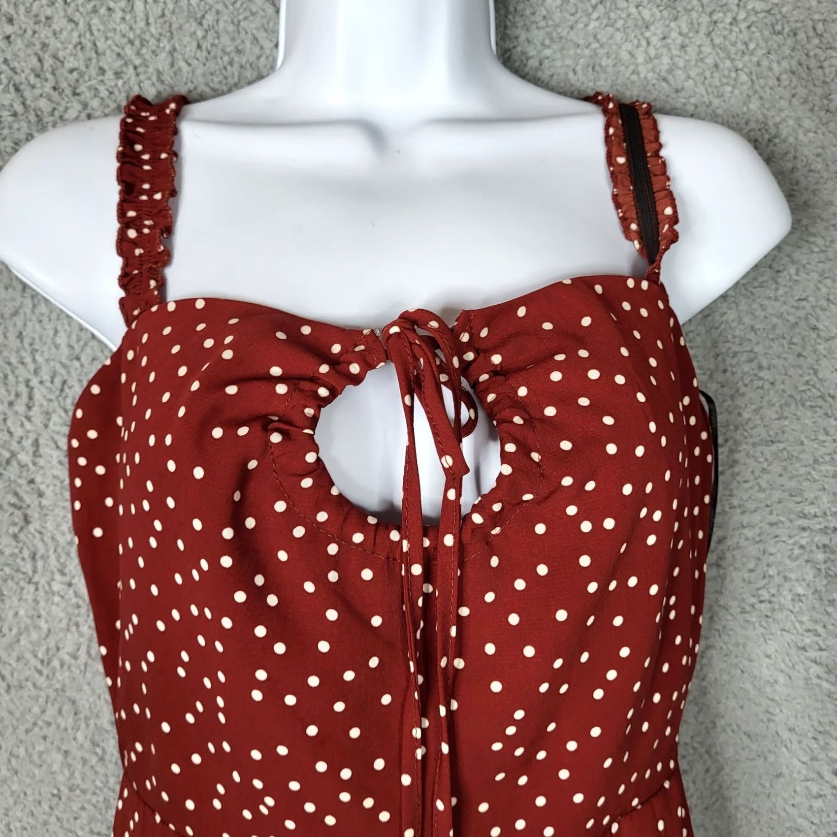 Vintage Polly Women’s Square Neck Sleeveless Red White Polka Dot Mini Dress Size 2 Size XS / US 0-2 / IT 36-38 - 4 Thumbnail