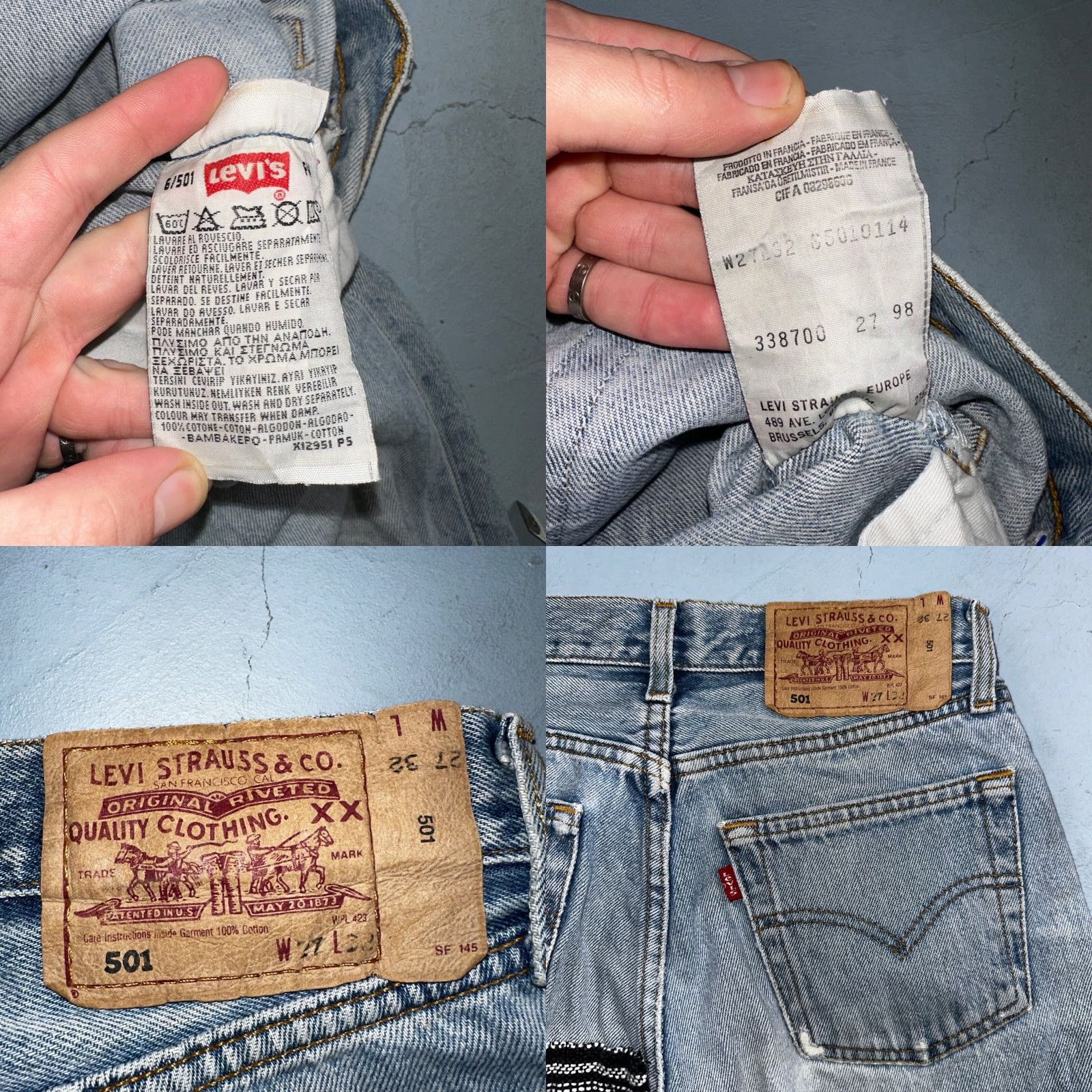 Levi's VINTAGE Levi's 501 Jeans 27x32 90s Light Blue Denim Straight Men's Regular 90s Theme 90s Levi'S 501 Series Jeans Men Size US 27 - 9 Thumbnail