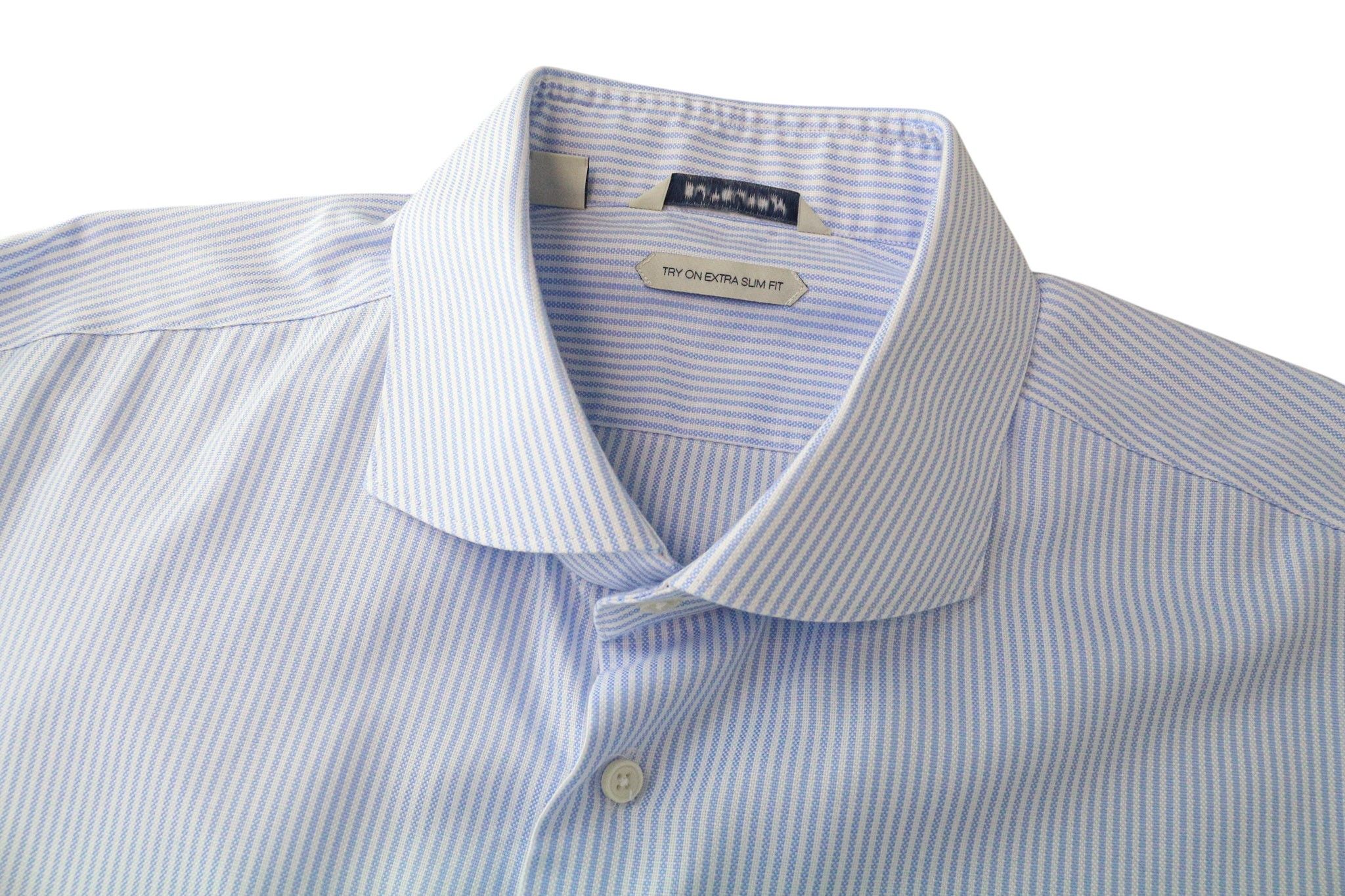 Suitsupply 46/18 Extra Slim Blue Cotton Striped Shirt 79173 Size 46R - 9 Thumbnail