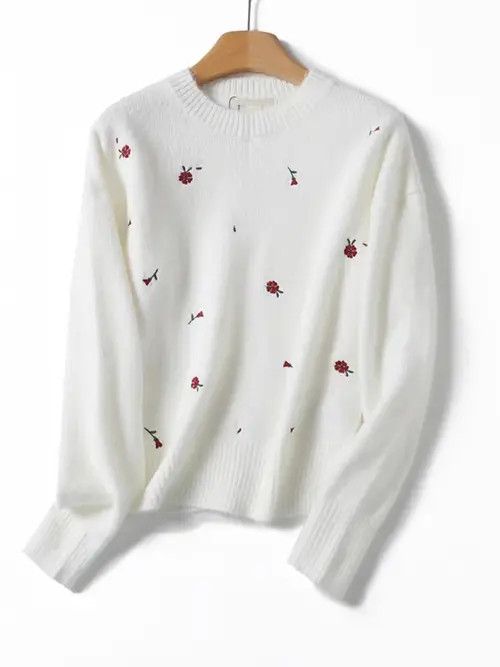 Japanese Brand White flower embroidered crew neck sweater Size S / US 4 / IT 40 - 4 Thumbnail