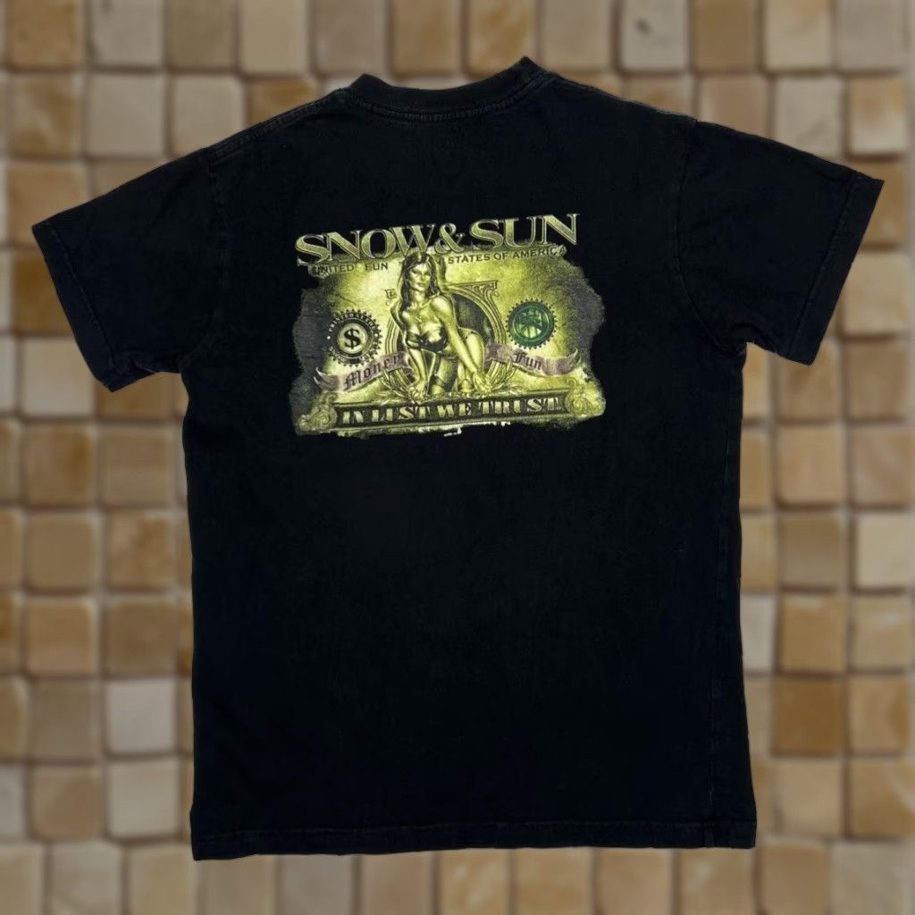 Vintage Snow & Sun “In Lust We Trust” Dollar Bill Cash Graphic T-Shirt Black Medium Mens Size US M / EU 48-50 / 2 - 1 Thumbnail