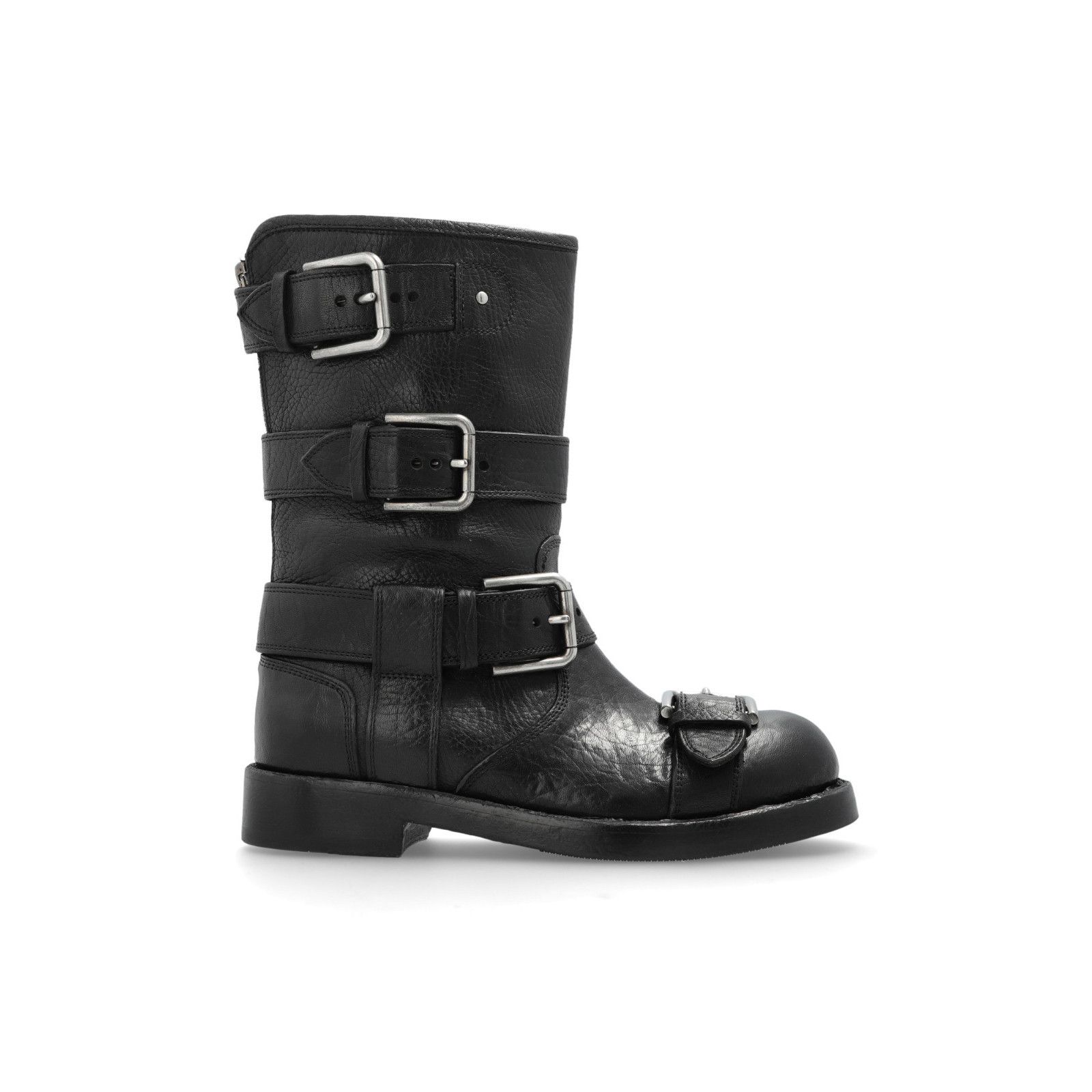 DOLCE&GABBANA Metal Buckle Black Leather Ankle Boots New & A