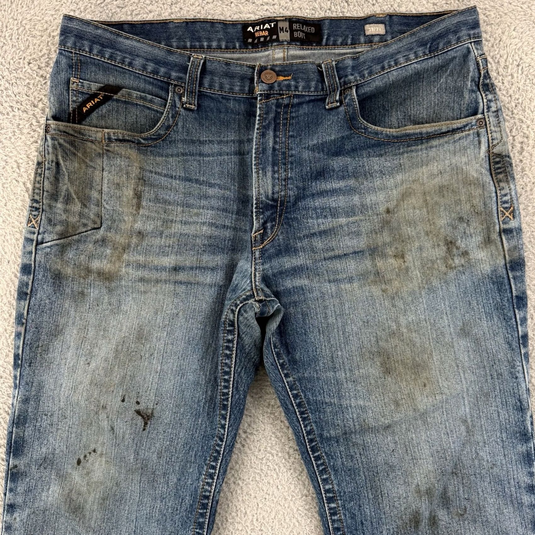Ariat Ariat Jeans Mens 38x32 Blue M4 Bootcut Low Rise Stretch Denim 5-Pocket Distressed Size US 38 / EU 54 - 3 Thumbnail