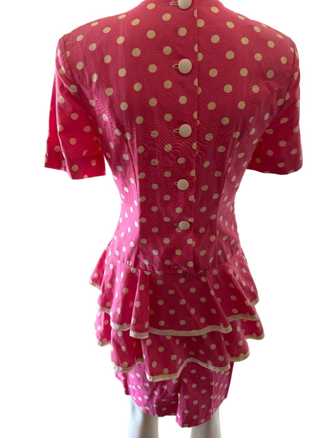 Vintage 80s pink polka dot skirt peplum blouse set XS Size 28" / US 6 / IT 42 - 4 Thumbnail