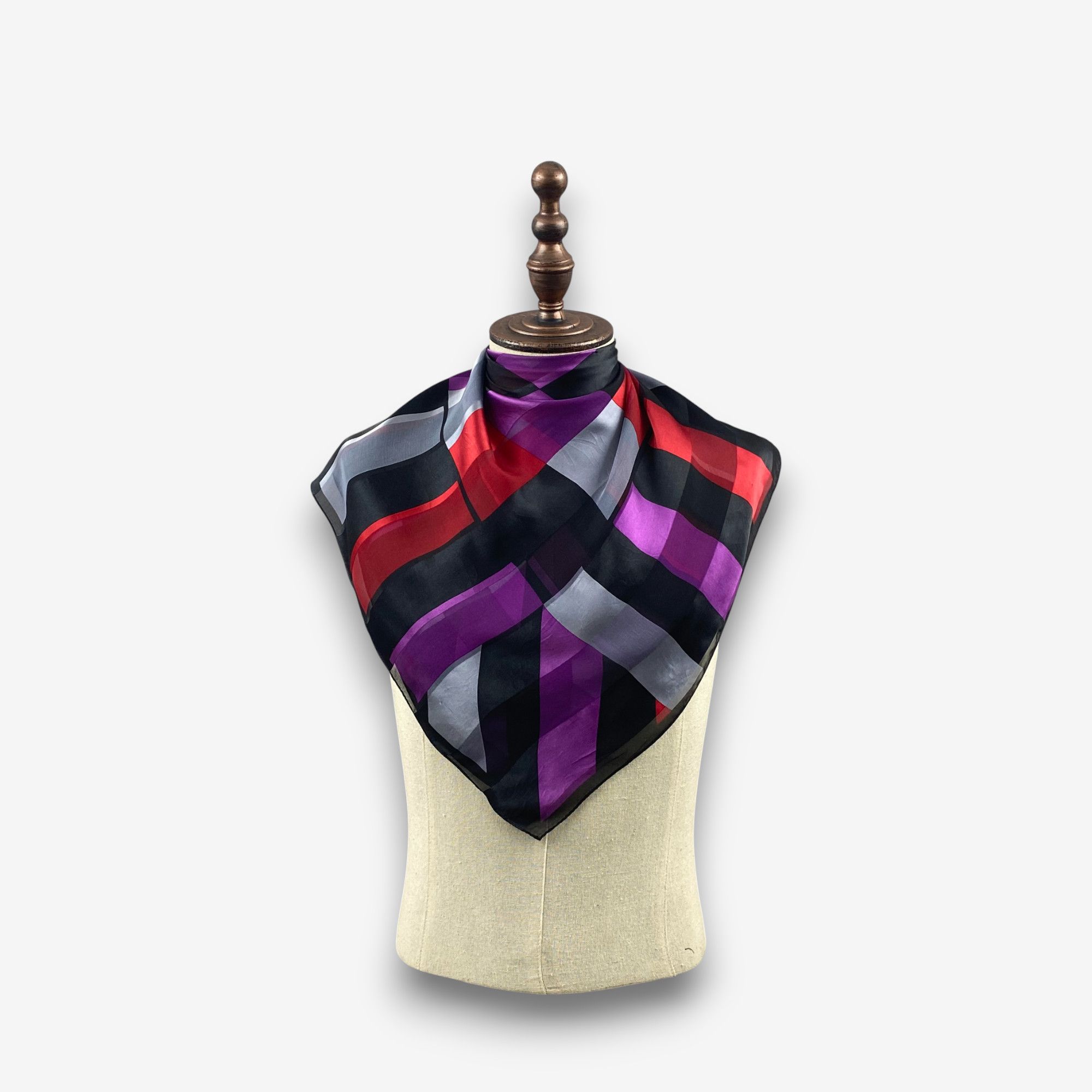 Japanese Brand Vintage Geometric Stripes SILK Scarf Twill Wraps Scarves Size ONE SIZE - 1 Thumbnail