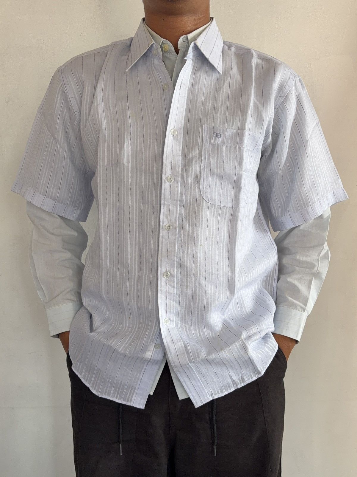Balenciaga Balenciaga double layered vintage shirt button Size US XL / EU 56 / 4 - 1 Thumbnail