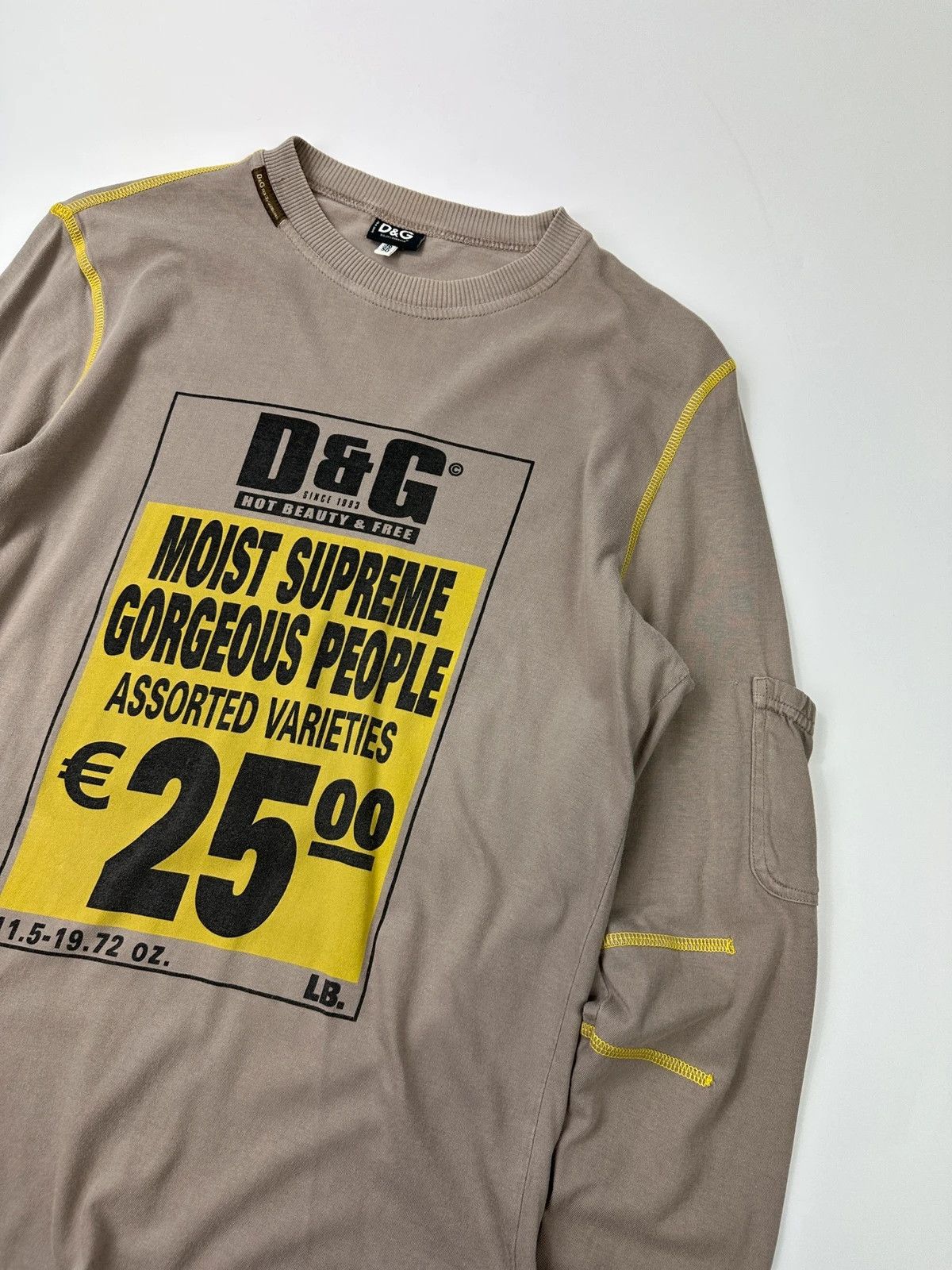 Dolce & Gabbana Dolce & Gabbana Taupe Beige & Yellow Stitches Longsleeve Tee Size US M / EU 48-50 / 2 - 2 Thumbnail