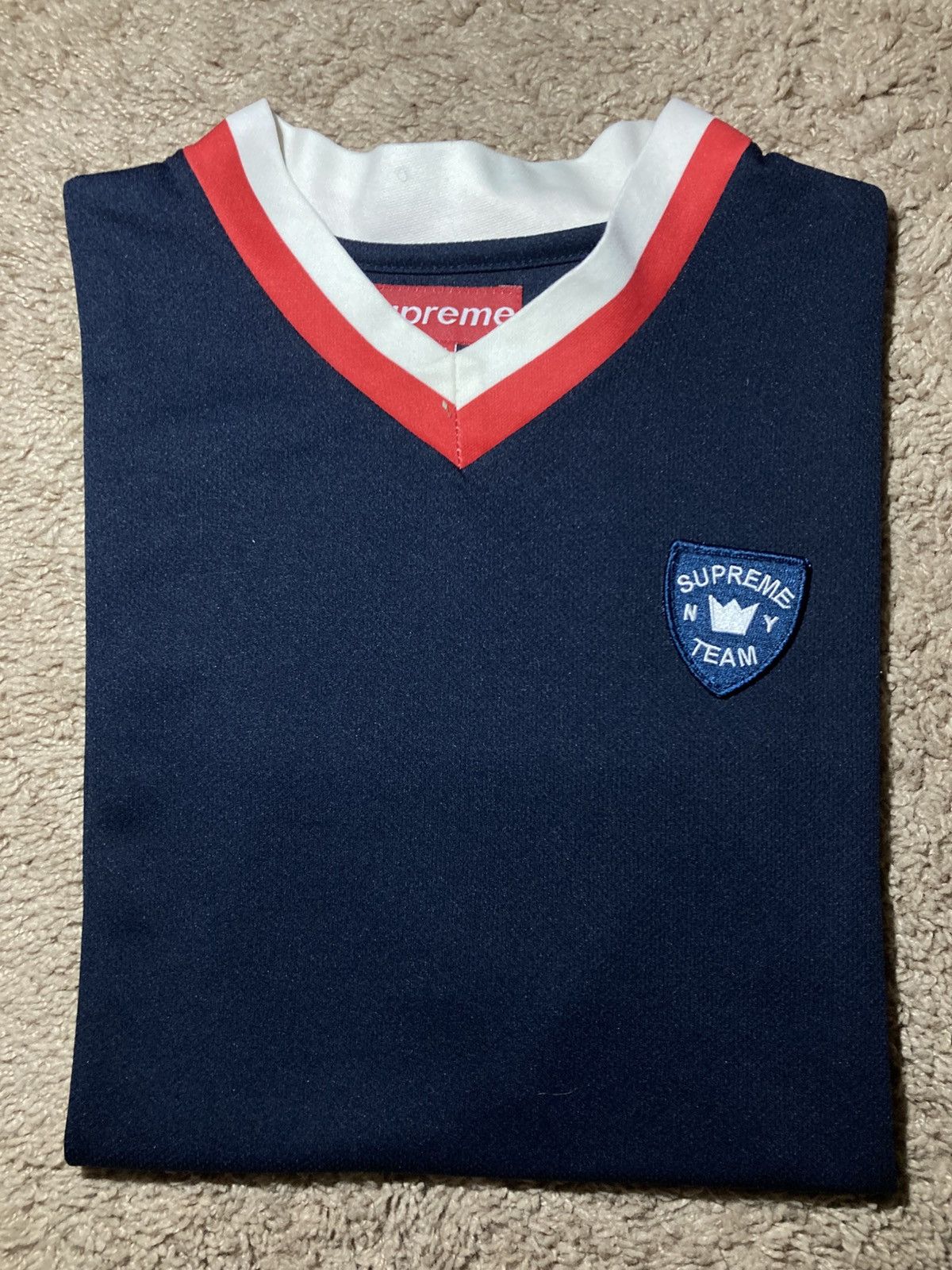 90s Supreme NY Team Soccer Shirt Jersey Football 2000s Cream