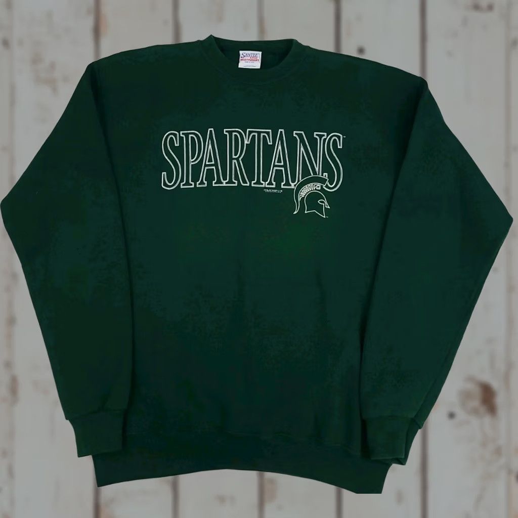 Vintage VINTAGE Michigan State Spartans Sweatshirt Shirt Mens XL Green 90s Santee USA Made Pullover Crew Neck Long Sleeve Size US XL / EU 56 / 4 - 1 Thumbnail