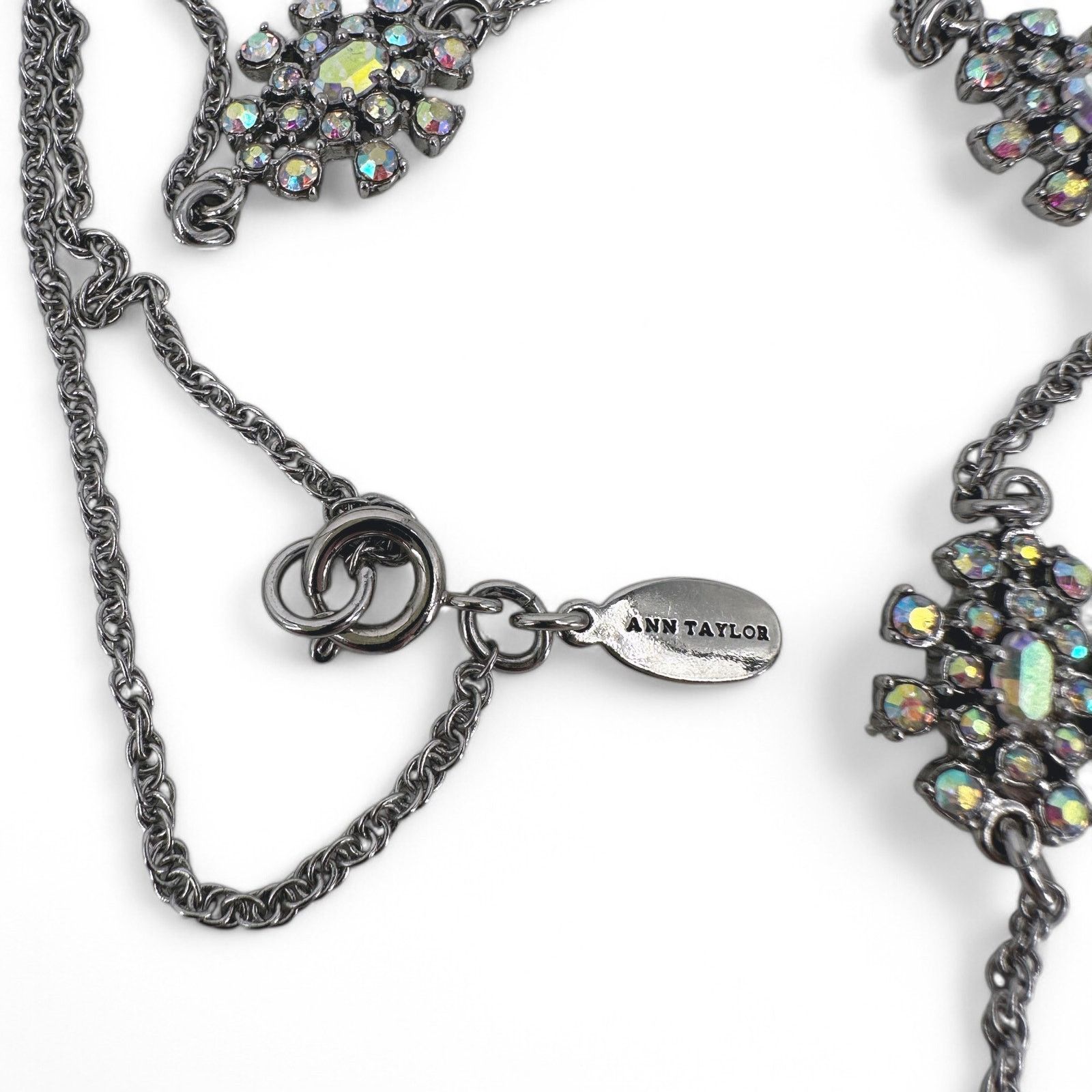 Ann Taylor Ann Taylor Silver Chain Long Necklace AB Rhinestone Stations Size ONE SIZE - 2 Thumbnail