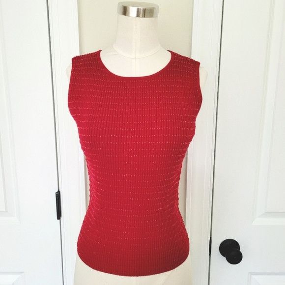 Other Kate Hill Petite Beaded Silk Blend Ribbed Sweater Tank Sz PM Size M / US 6-8 / IT 42-44 - 2 Thumbnail