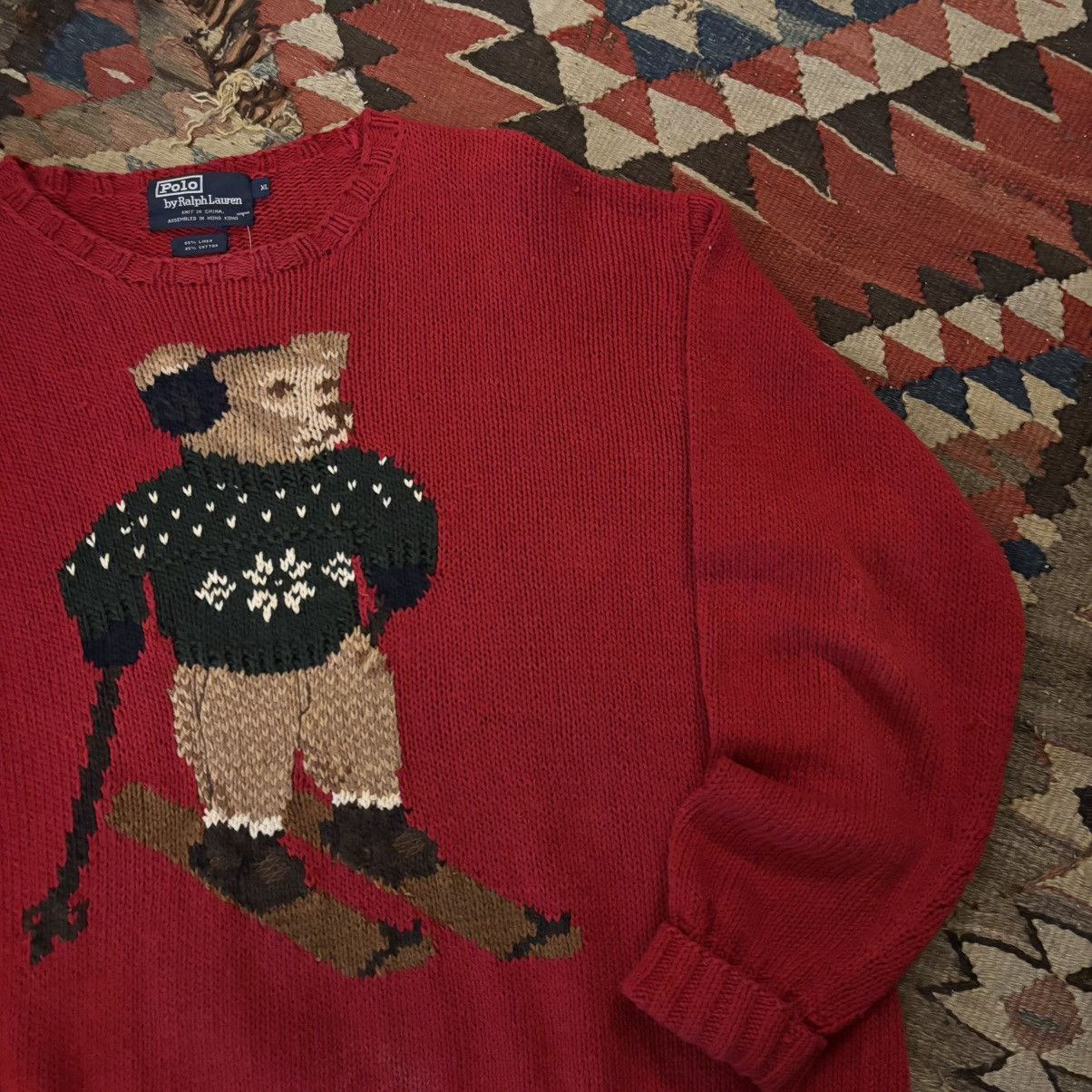 Polo Ralph Lauren × Vintage Vintage 90s Polo Ralph Lauren Polo Bear Skiing Knit Sweater Size US XL / EU 56 / 4 - 1 Thumbnail