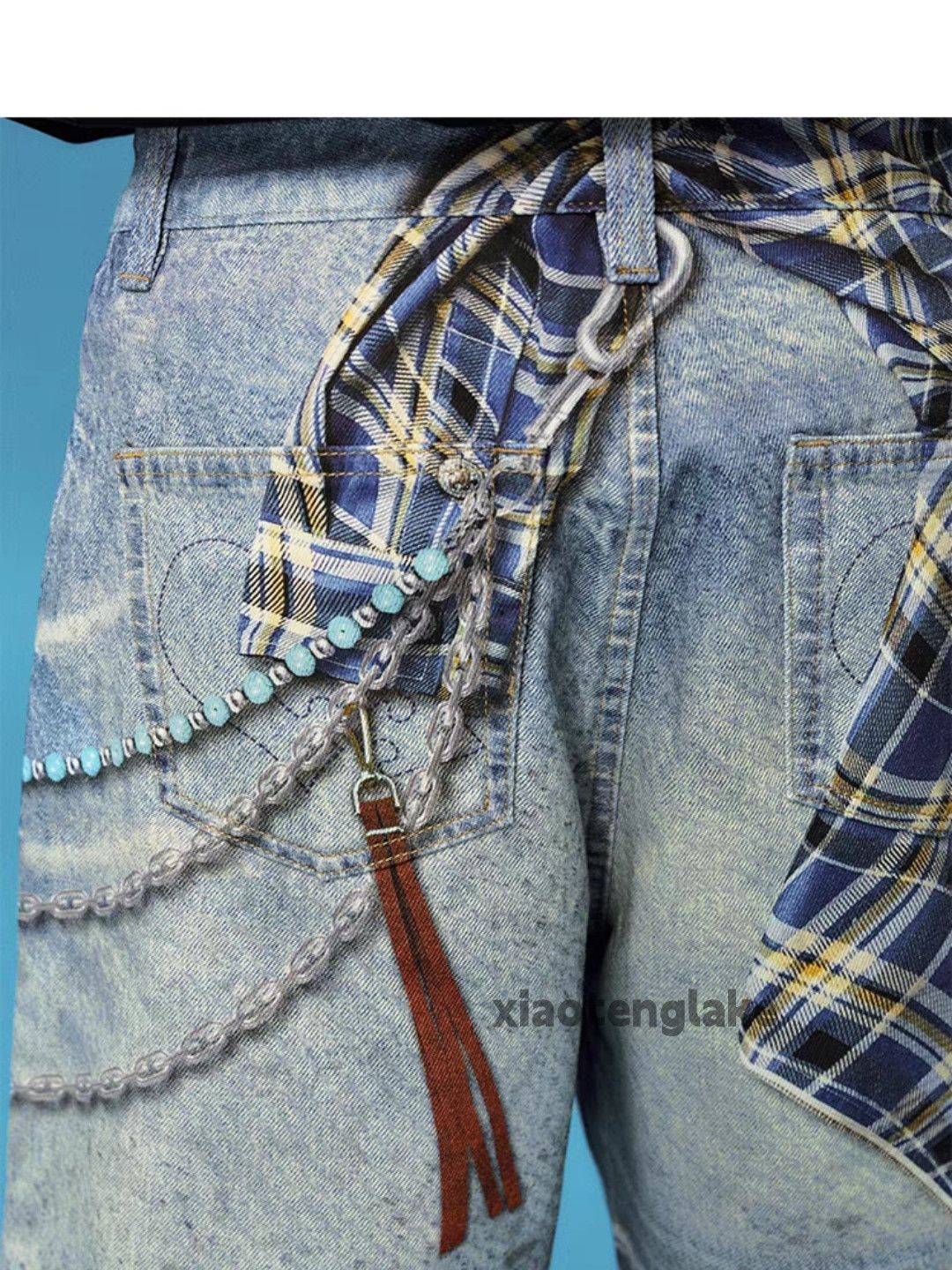 Jean Unisex washed faded loose baggy print dance shorts Size US 30 / EU 46 - 4 Thumbnail