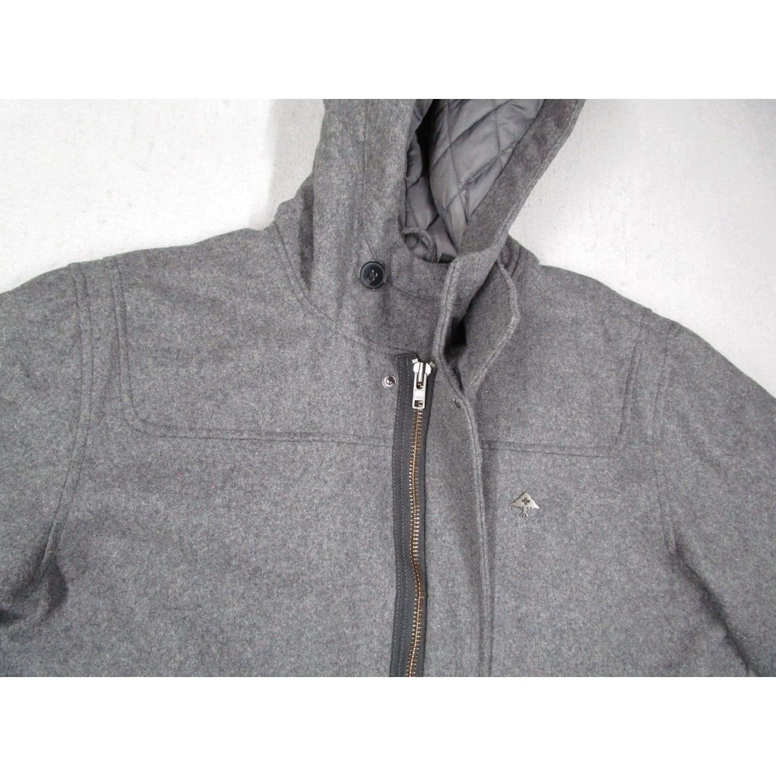 Vintage LRG Coat Mens Medium Gray Wool Blend Full Zip Hood Quilted Lining Size US M / EU 48-50 / 2 - 2 Thumbnail