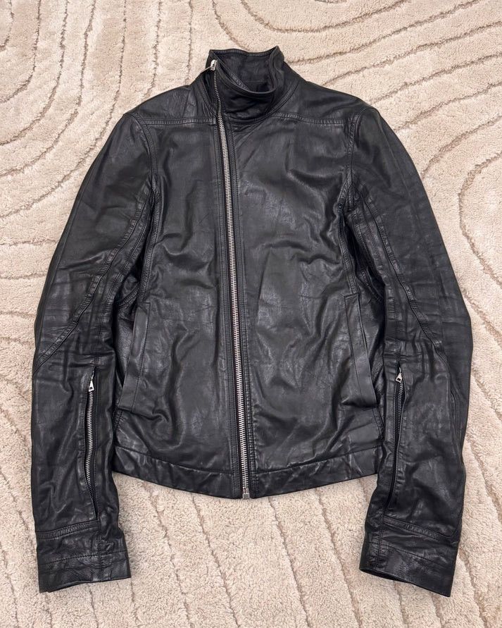 image of Rick Owens Mollino Biker Calf Leather Jacket (S/m) in Black, Men's (Size Medium)