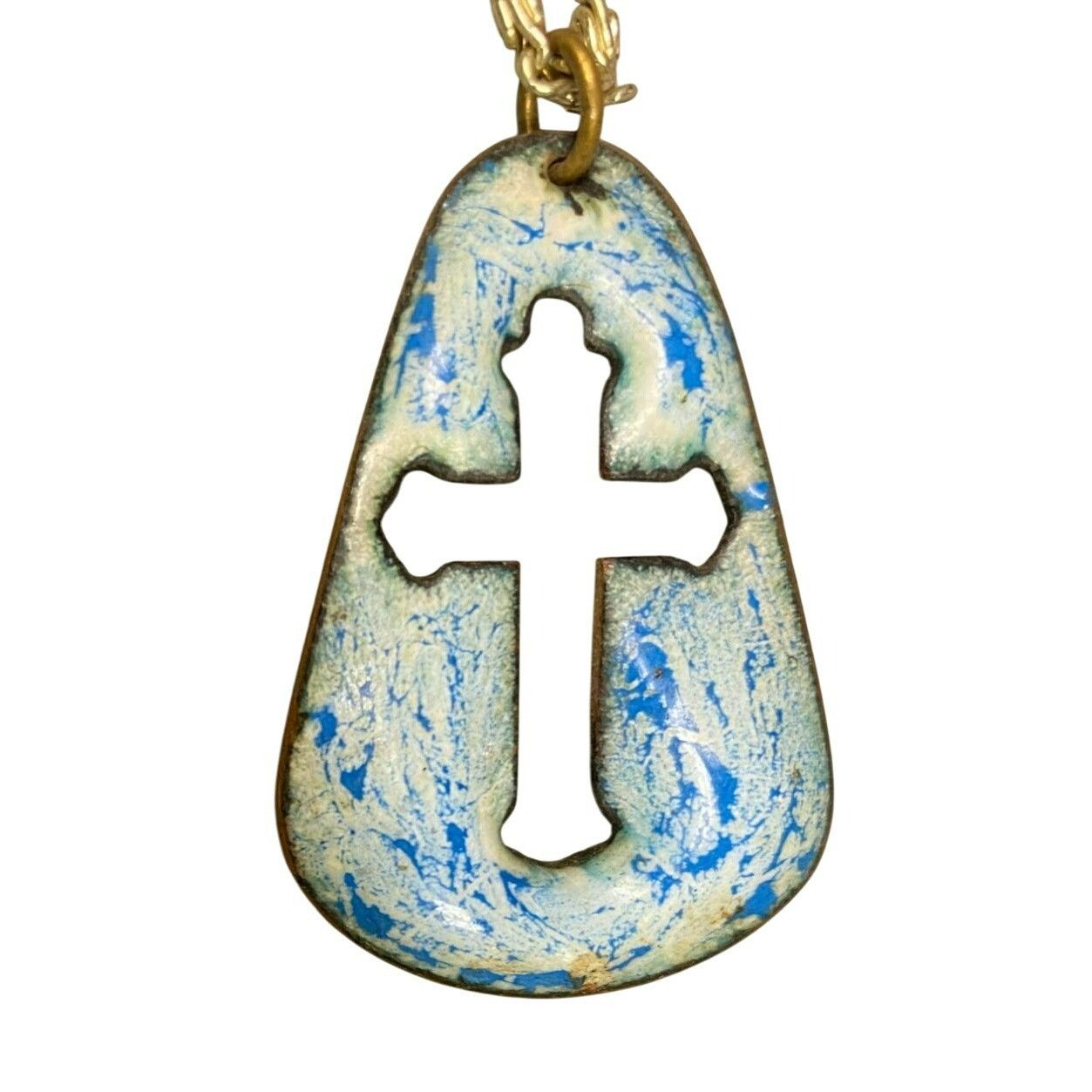 Other Modern Gold Chain Necklace With Blue & White Cross Pendant Size ONE SIZE - 1 Thumbnail