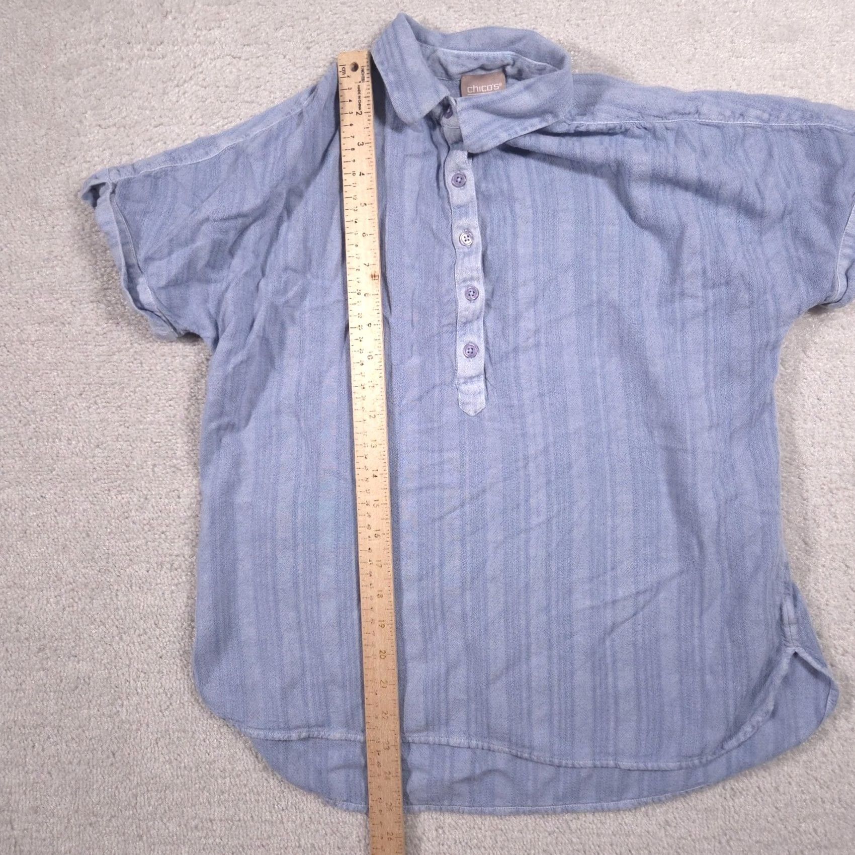 Vintage Chico's Blouse Womens 1 Blue Stripe Collared Dolman Short Sleeve Linen Top Shirt Casual Summer Womens Size XS / US 0-2 / IT 36-38 - 7 Thumbnail