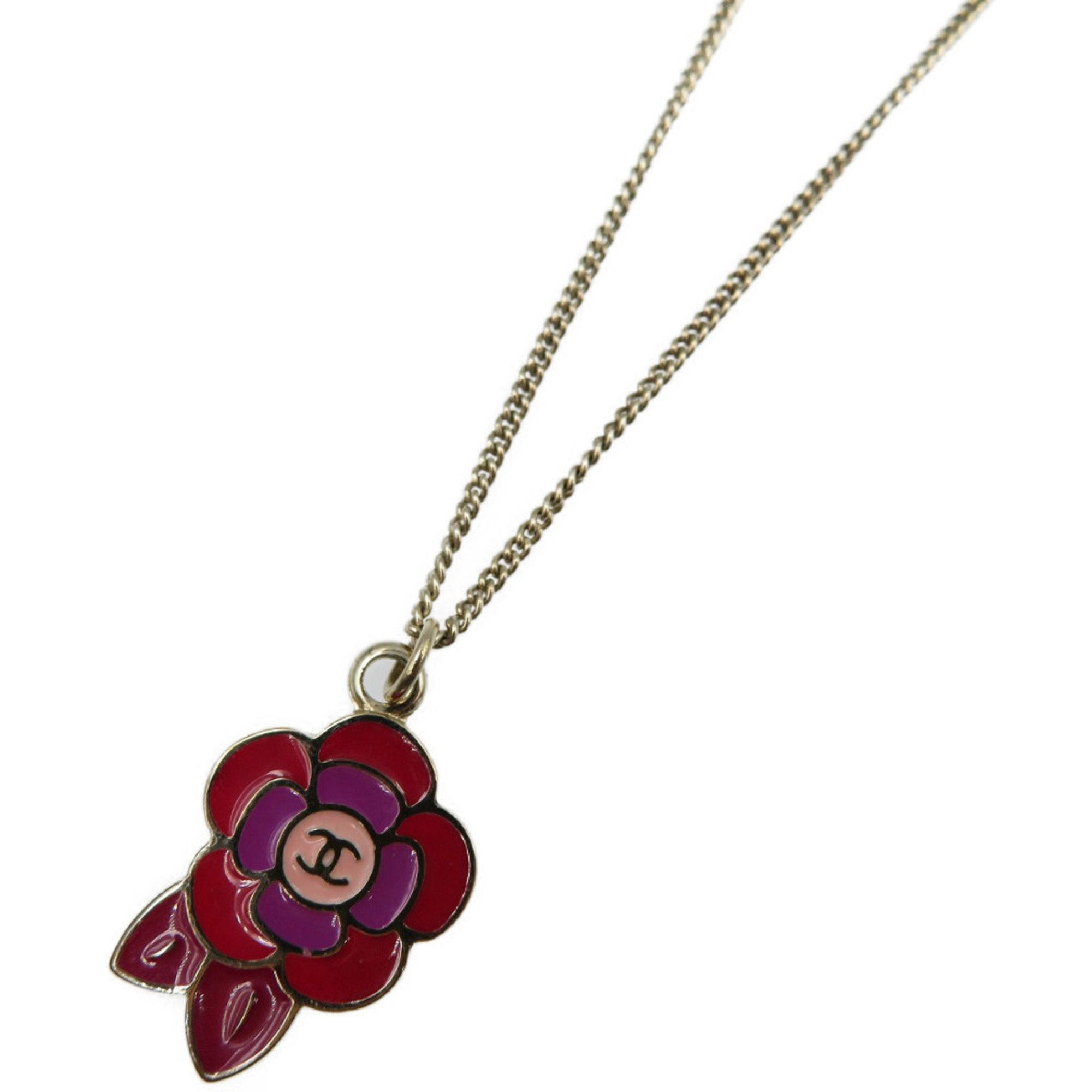 image of Chanel Cocomark Flower Gp Gold Red Purple Necklace 0159, Women's