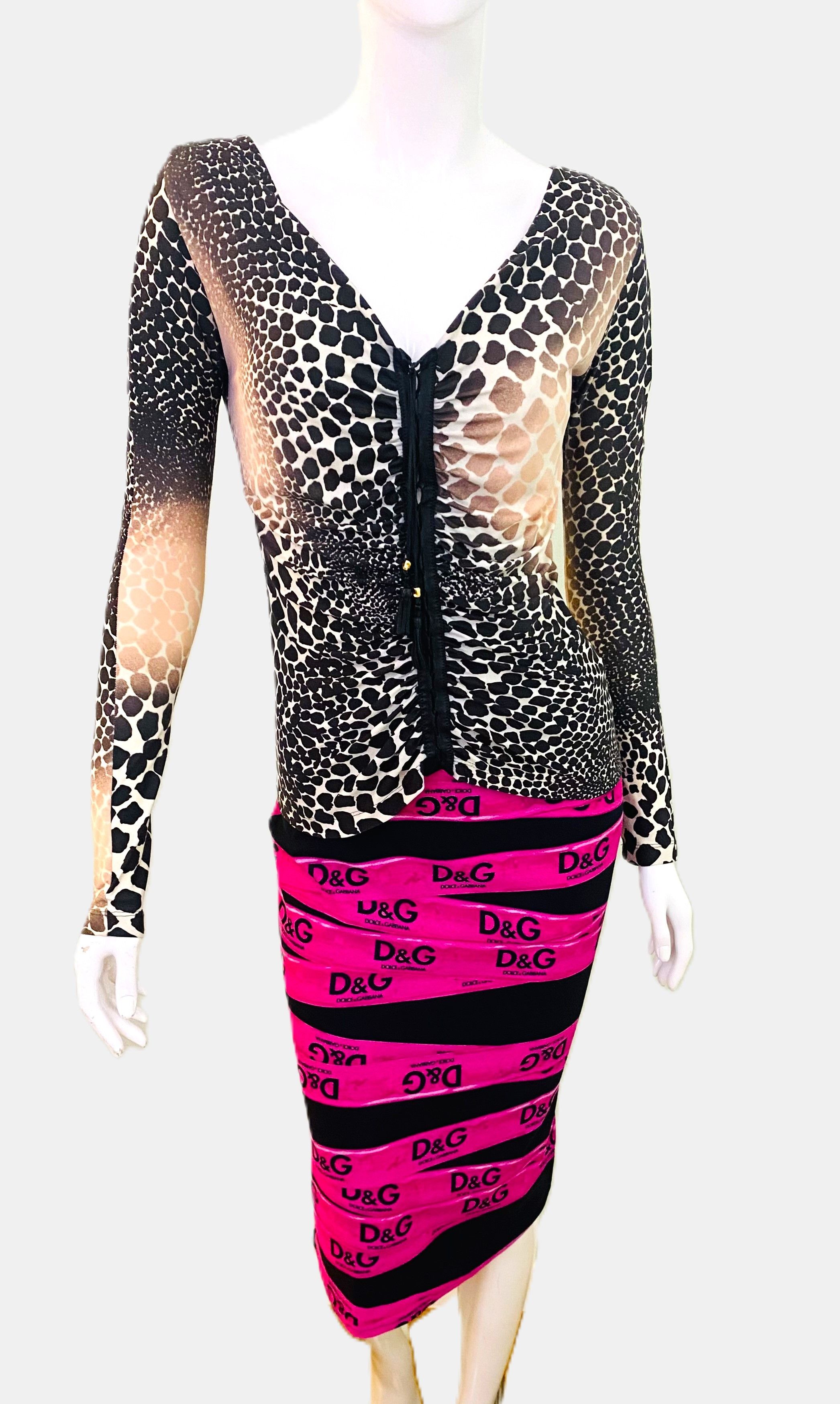 Roberto Cavalli Roberto Cavalli Lace Up 2004 S/S Giraffe Leopard Animal Top Size M / US 6-8 / IT 42-44 - 3 Thumbnail