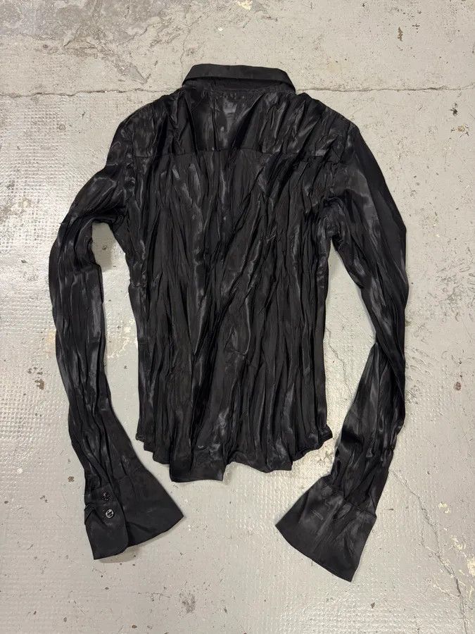 Marithe + Francois Girbaud 2000s Marithé + François Girbaud Waxed Effect Plissed Black Shirt Size S / US 4 / IT 40 - 4 Thumbnail