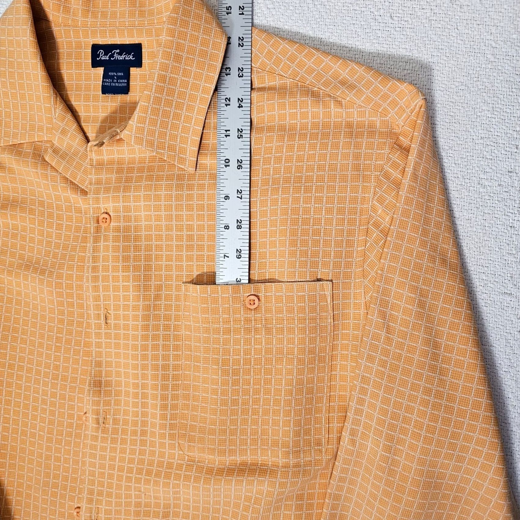Vintage Paul Fredrick Silk Button-Up Shirt Men's L Orange Checkered Long Sleeve Button-Up Shirt Size US L / EU 52-54 / 3 - 3 Thumbnail