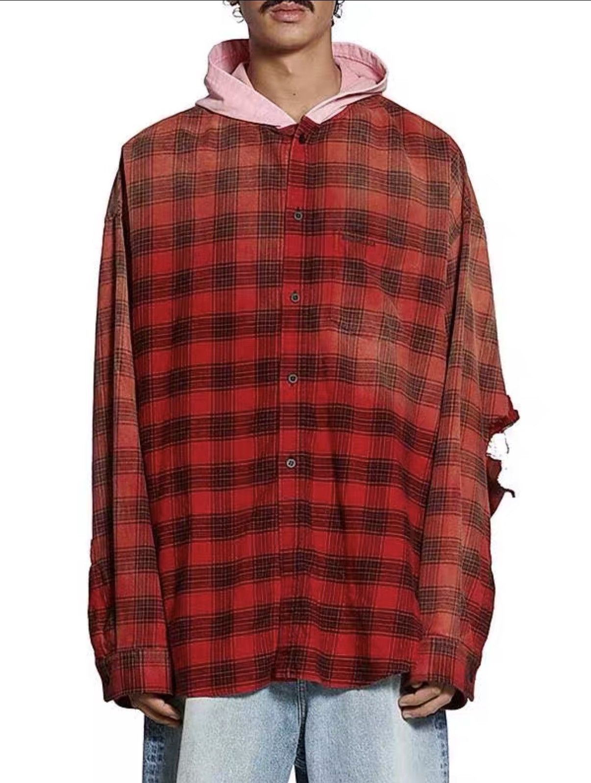 Balenciaga Balenciaga Plaid Hooded Distressed Shirt J31 Size US M / EU 48-50 / 2 - 7 Thumbnail