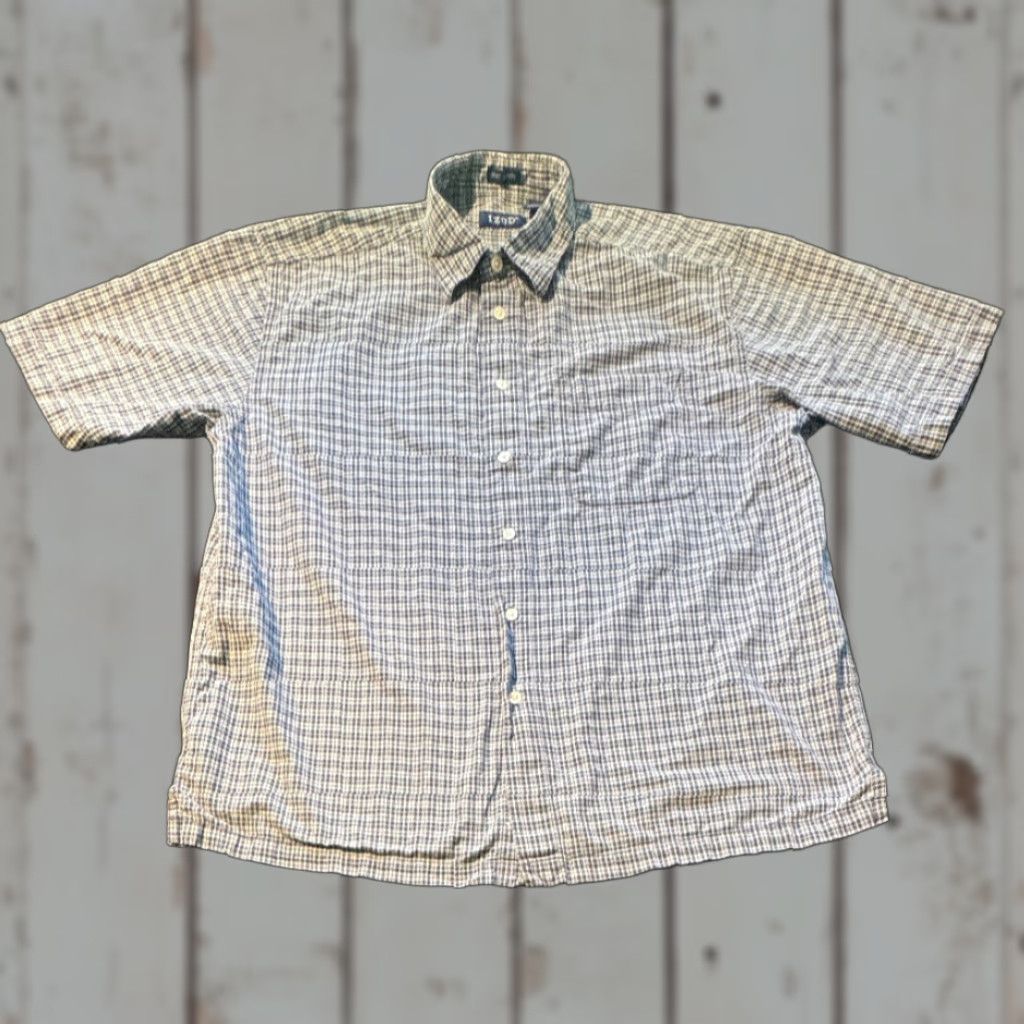 Izod VINTAGE Izod Short Sleeve Button-Up Shirt Large Blue Check 100% Cotton 1554 Mens Size US L / EU 52-54 / 3 - 1 Thumbnail