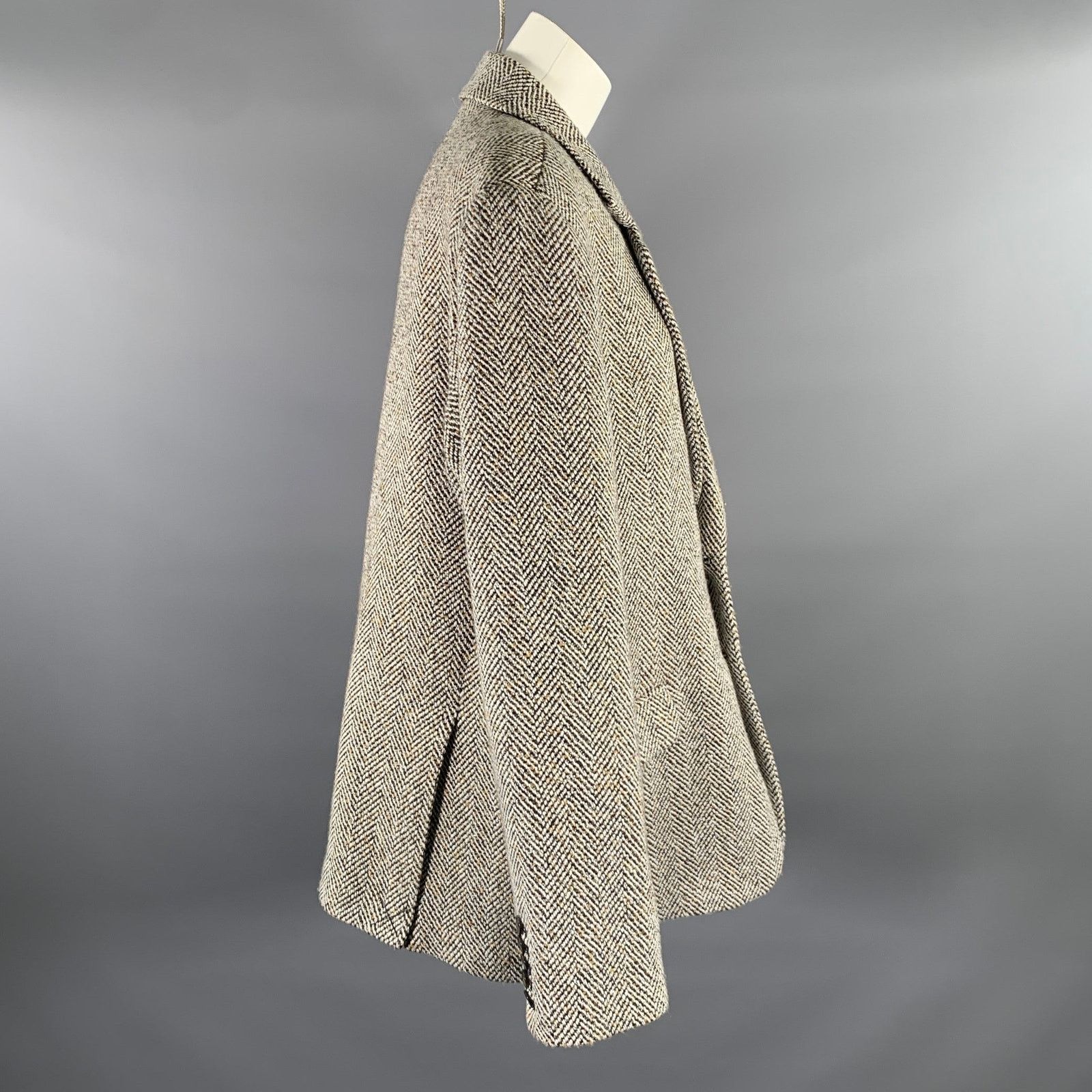 Other SAINTART S Tan Black Herringbone Notch Lapel Coat Size 36S - 3 Thumbnail