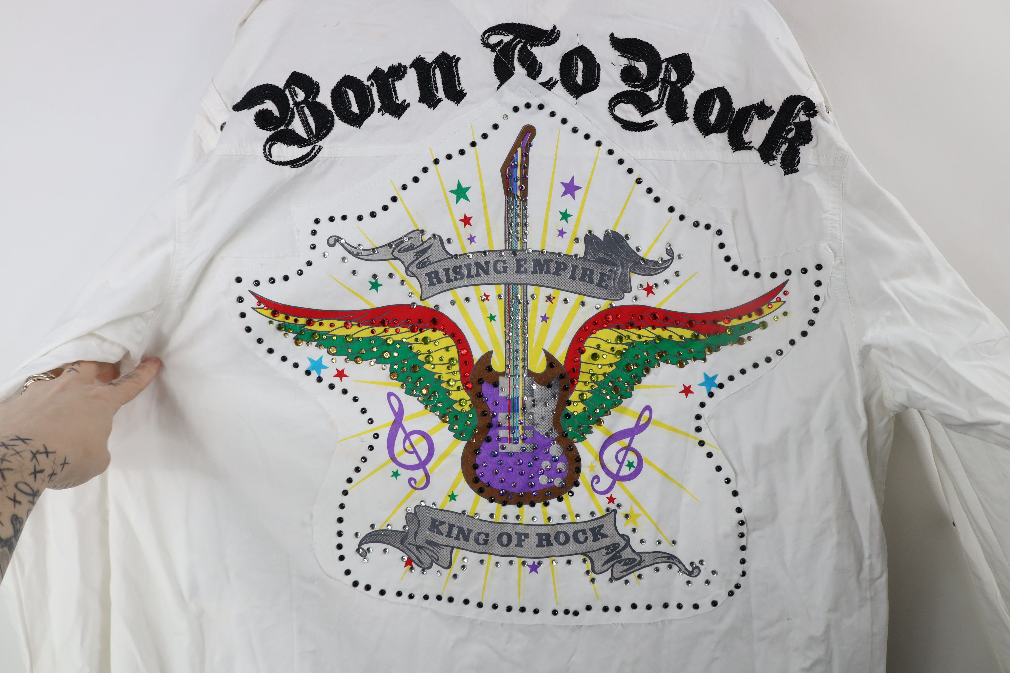 Vintage Deasdtock Vintage Y2K Rockabilly Born To Rock Button Shirt Size US XXL / EU 58 / 5 - 13 Thumbnail