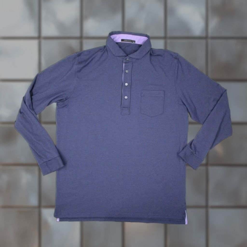 Greyson Shirt Men Extra Large Purple Long Sleeve Golf Polo Stretch Travel Wolf