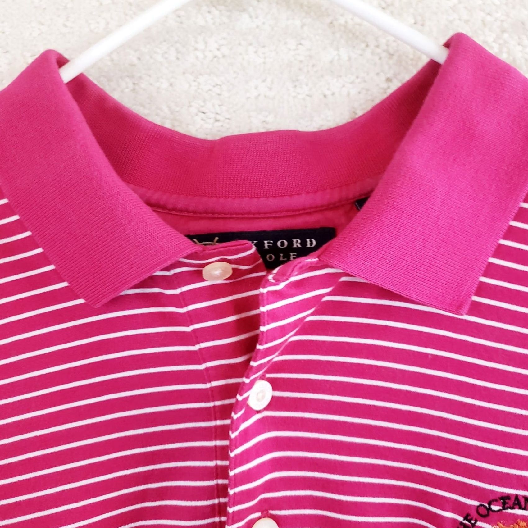 Vintage Oxford Golf Polo Shirt M Pink Striped The Ocean Course Kiawah Isl. Short Sleeve Polo Boys Mens? Size US M / EU 48-50 / 2 - 6 Thumbnail