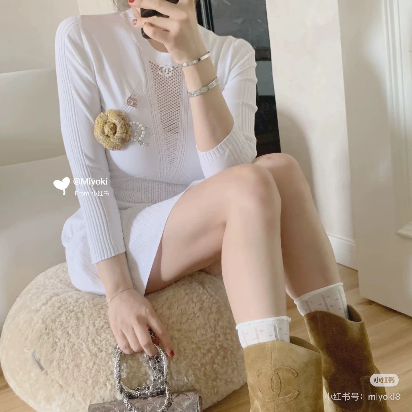 Chanel Chanel 24B White Cutout CC Knit Dress 34 Size XS / US 0-2 / IT 36-38 - 3 Thumbnail
