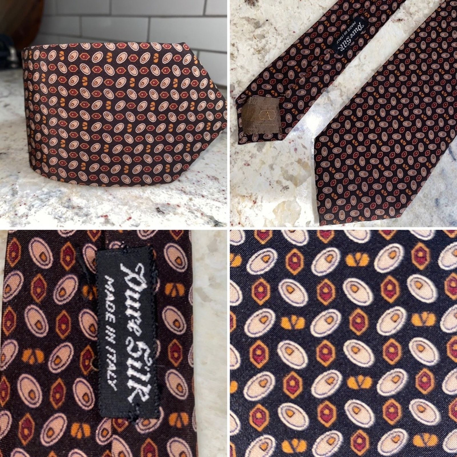 Valentino VALENTINO Men’s $220 100% Silk Designer Tie Black Brown Size ONE SIZE - 10 Thumbnail