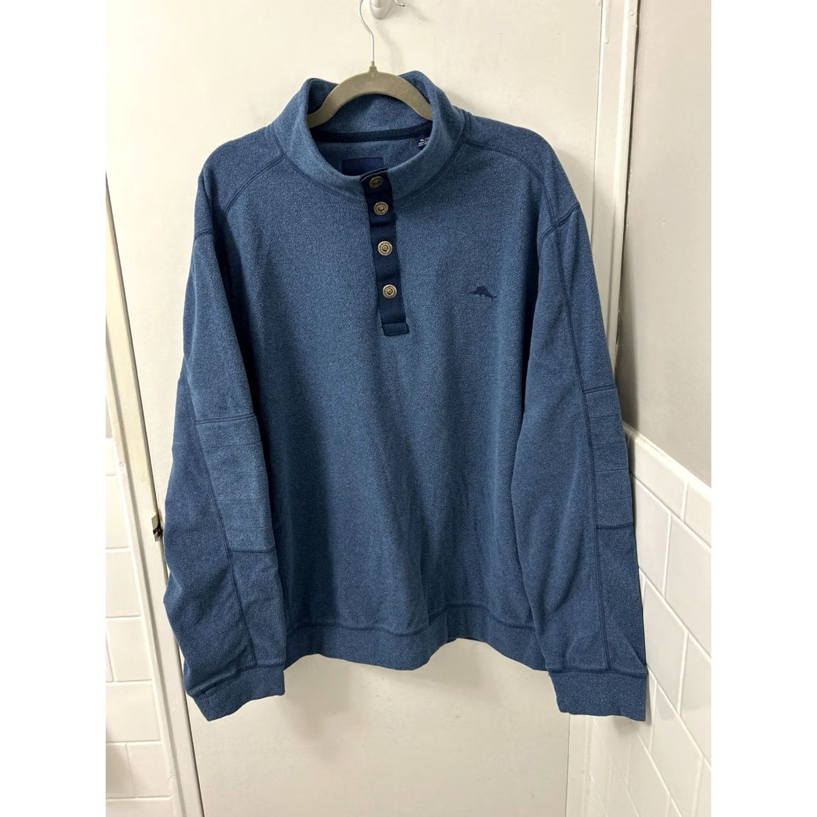 Tommy Bahama Tommy Bahama Sweater Mens XL Blue Fleece Mock Neck 1/4 Snap Henley Button Logo Embroidered Casual Travel Size US XL / EU 56 / 4 - 2 Thumbnail
