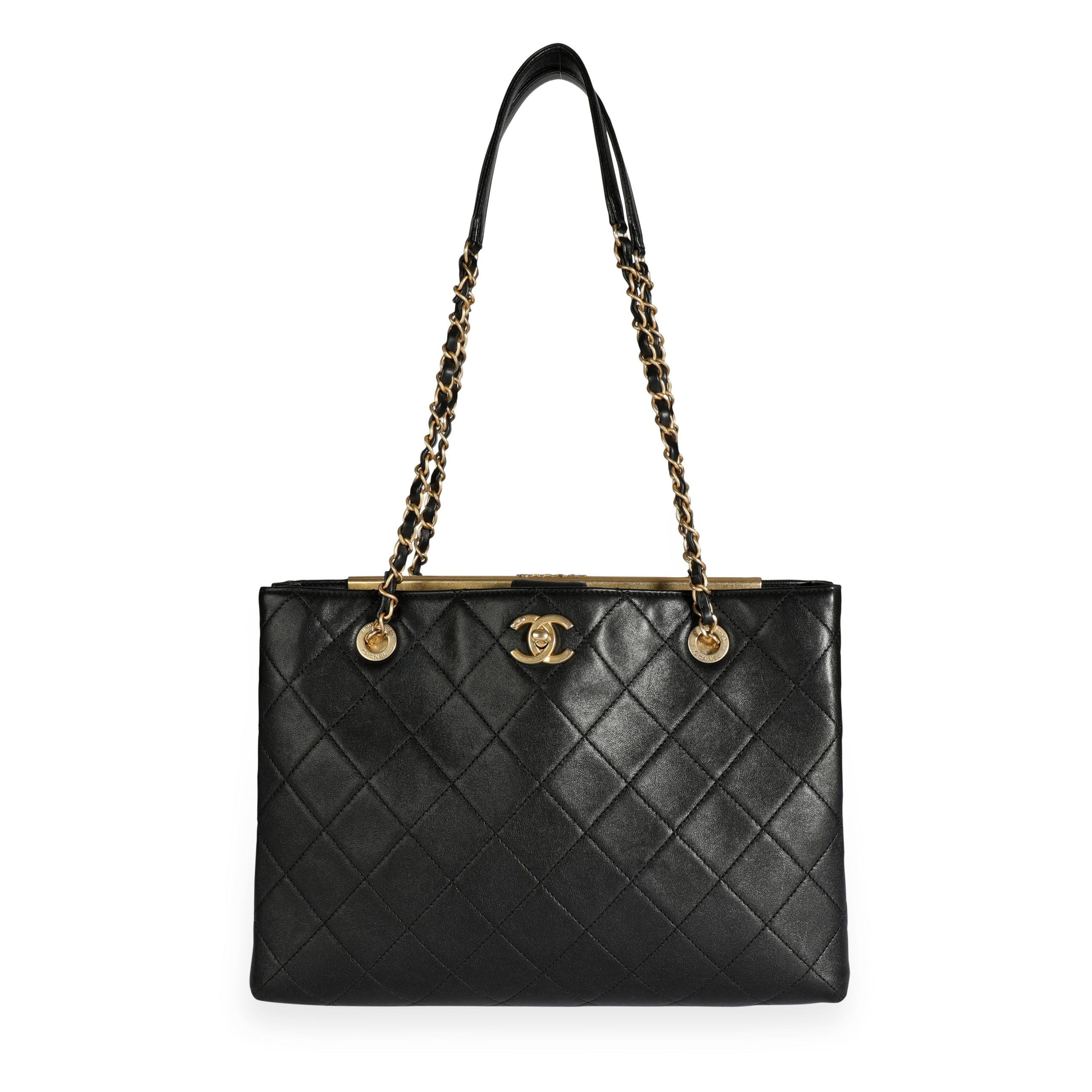 image of Chanel Black Quilted Lambskin Large Shopping Bag, Women's
