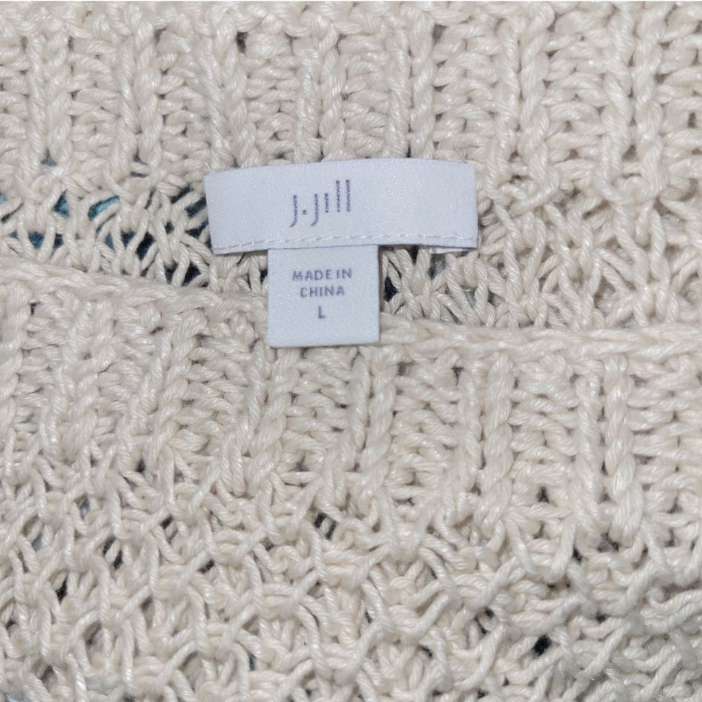 J. Jill Women's J. Jill Cream and Blue Striped Sweater Size L Size L / US 10 / IT 46 - 6 Thumbnail
