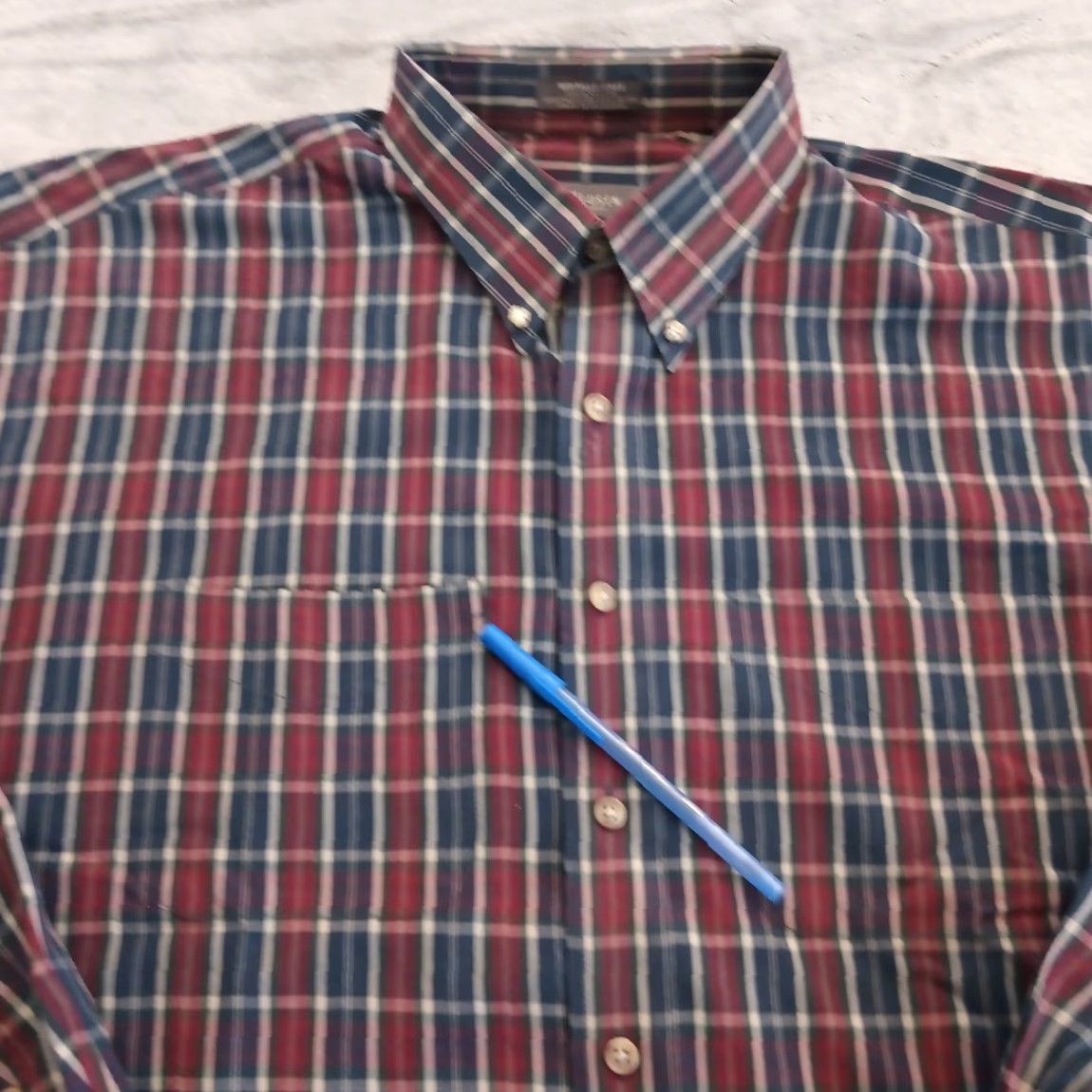 Van Heusen Van Heusen Mens XL Shirt Plaid Long Sleeve Button-Down Cotton Blend Blue Red Size US XL / EU 56 / 4 - 2 Thumbnail