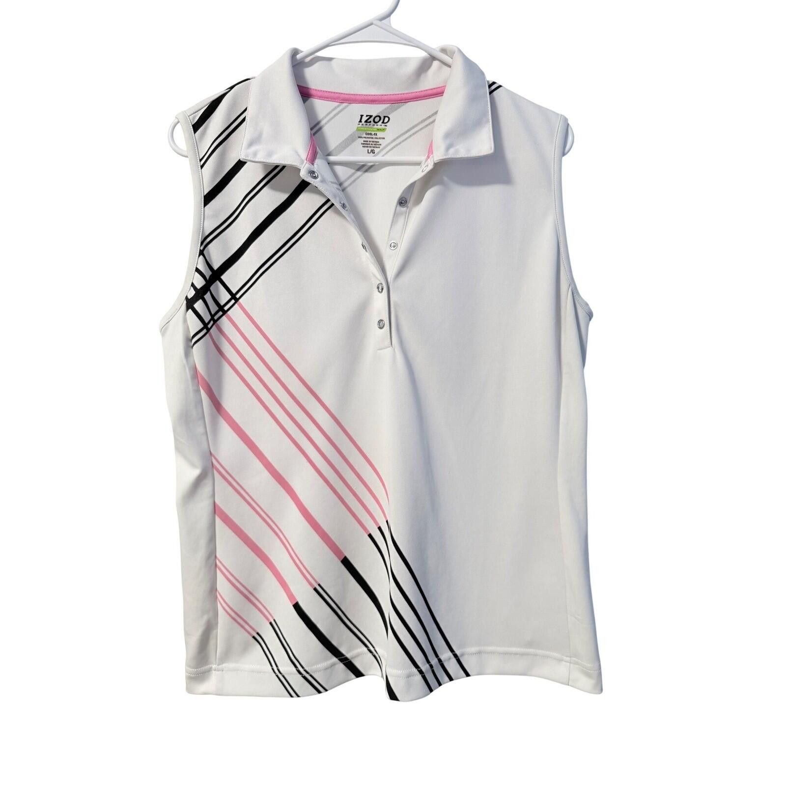 Izod IZOD Golf Polo Womens L White Pink Black Striped Sleeveless Size ONE SIZE - 1 Thumbnail