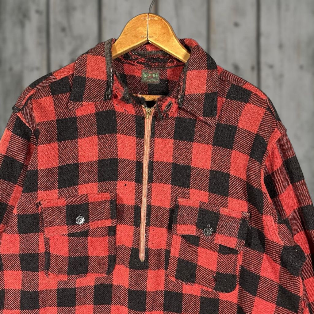 Vintage VINTAGE 5 Brother Flannel Shirt Large Wool 1930s Half Zip Chin Strap Rockabilly Red 1930s Mens Size US L / EU 52-54 / 3 - 1 Thumbnail
