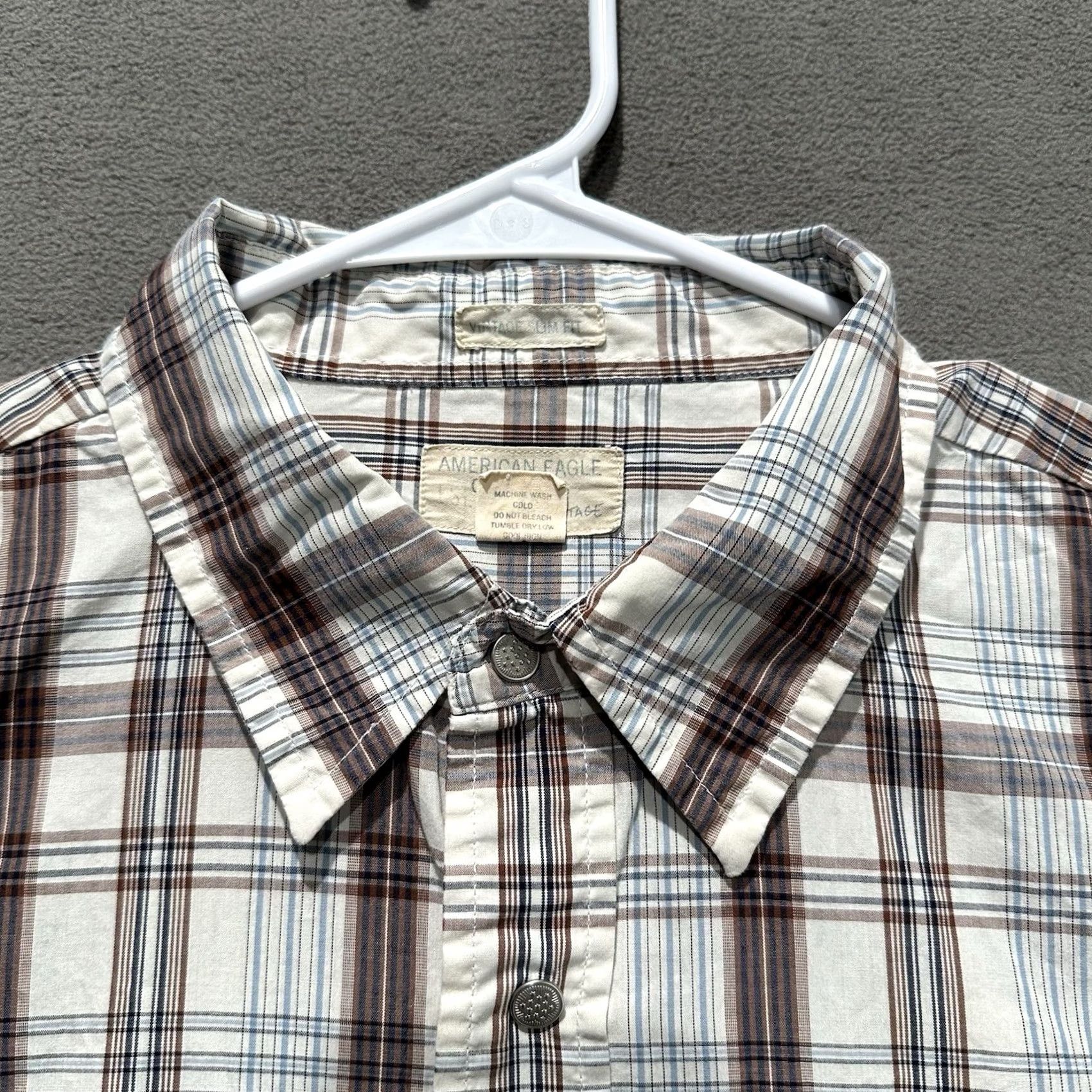 American Eagle Outfitters American Eagle Outfitters Shirt Mens XL Ivory Plaid Western Vintage Slim Fit Snap Button-Up Western Theme Mens XL Ivory Plaid Short? Size US XL / EU 56 / 4 - 3 Thumbnail