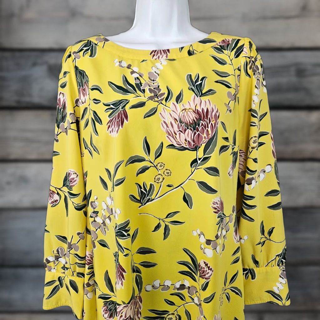 Loft Ann Taylor LOFT Womens Dress 8P Yellow Green Floral Long Sleeve Shift Womens Size M / US 6-8 / IT 42-44 - 1 Thumbnail