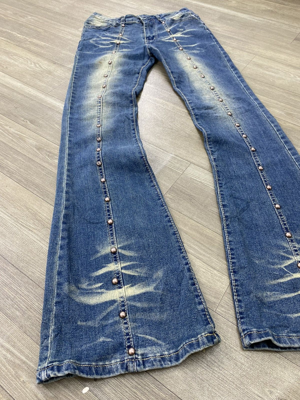 If Six Was Nine 2000s Japanese Studded Faded Lgb Y2K Punk Style Flared Jeans Size US 28 / EU 44 - 2 Thumbnail
