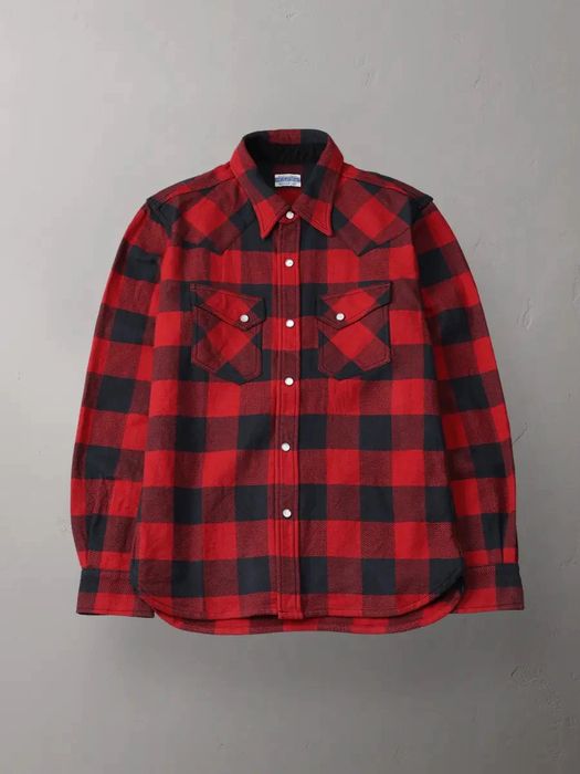 The Flat Head Flat Head Block Check Western Flannel Shirt Red Grailed