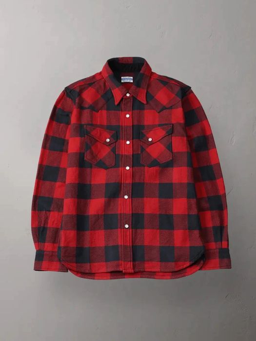 The Flat Head Flat Head Block Check Western Flannel Shirt - Red | Grailed