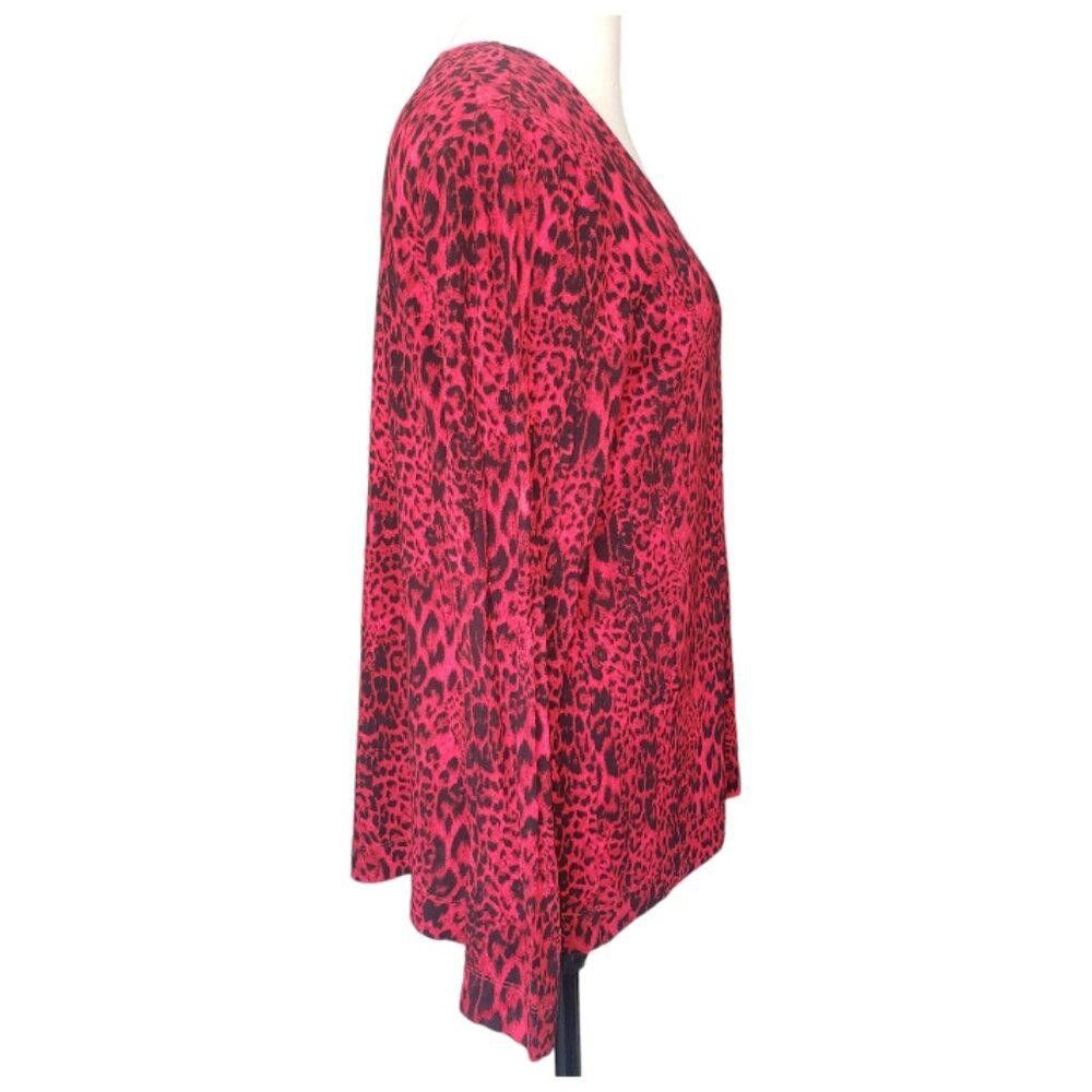 Chicos CT1526 Chico's Red & Black Long Sleeve Animal Print Top L Size L / US 10 / IT 46 - 2 Thumbnail