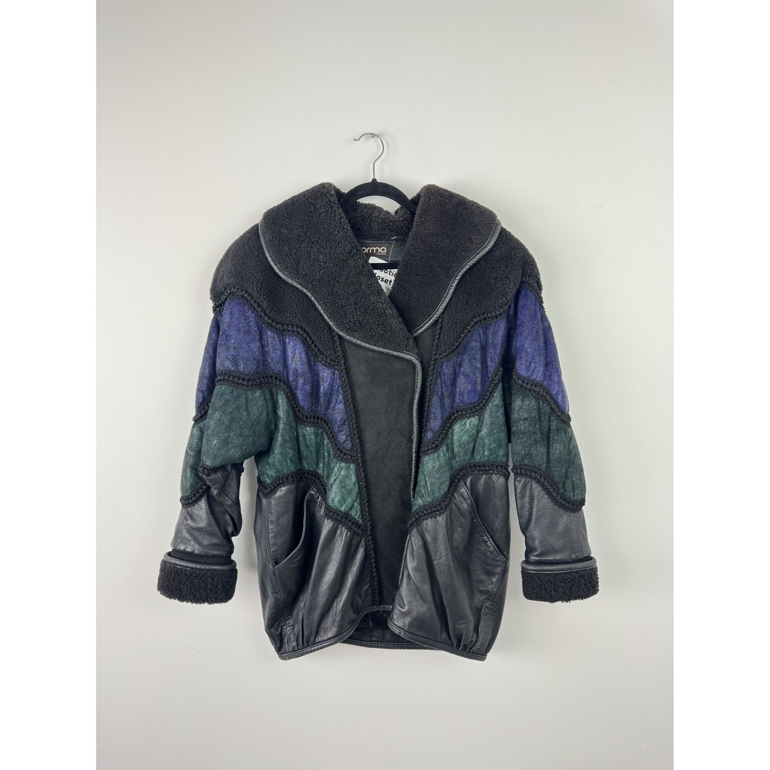 Other Rare Vintage Norma Patchwork Purple & Blue Winter Leather Co Size L / US 10 / IT 46 - 1 Thumbnail